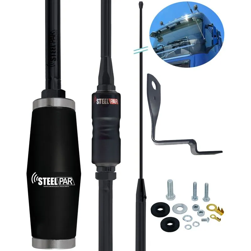Antena Px Bobinada Black Argentina 1,63m + Suporte Parabrisa Carona Volvo Fh A Partir 2022