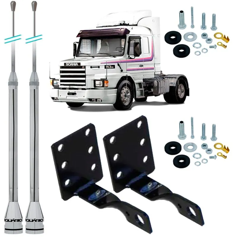 Antena Movel Px Inox 2,70m Alongador 60cm Suporte Dianteiro Scania Capo 112 113 Parafusos