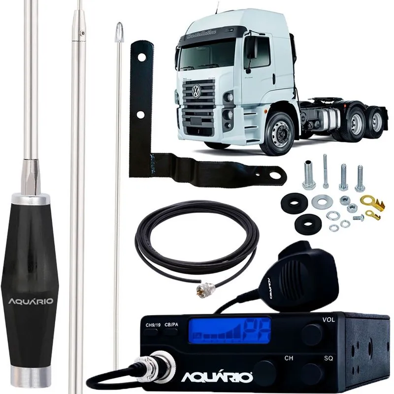 Rádio Px Antena Inox 1,40m Alongador 60cm Cabo 5,5m Suporte Motorista Constellation Parafusos