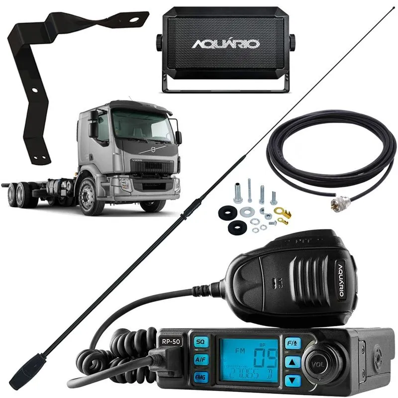 Rádio Px 80 Canais Antena Argentina Black Cabo 5,5m Caixa Som Suporte Volvo Vm Carona Parafusos