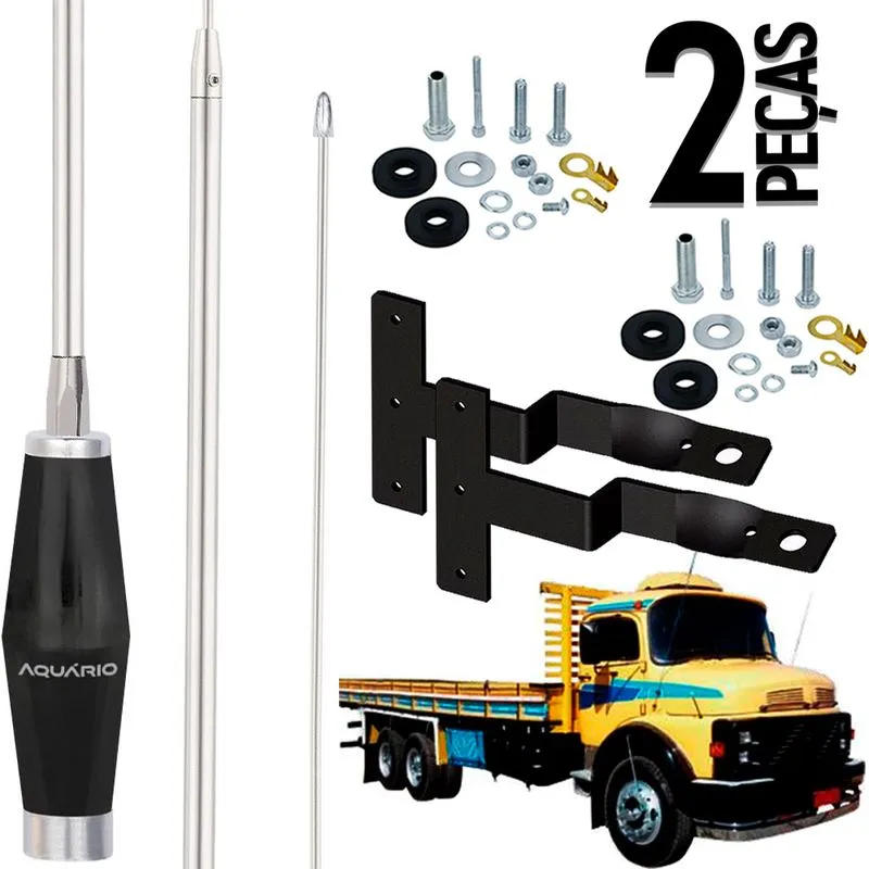 2 Antena Px Mini Maria Mole 1,40m Alongador 60cm Suporte Dianteiro Frontal Mercedes Benz Cara Preta