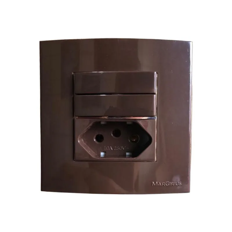 Tomada Interruptor Duplo Three Way Móvel Marmore Embutir 20a Marrom Margirius