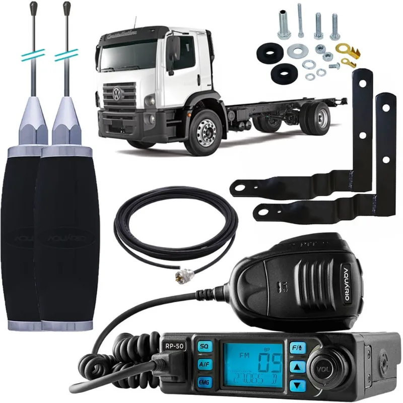 Rádio Px 80 Canais 2 Antena Maria Mole 2,70m Cabo 5,5m Suporte Dianteiro Vw Constellation