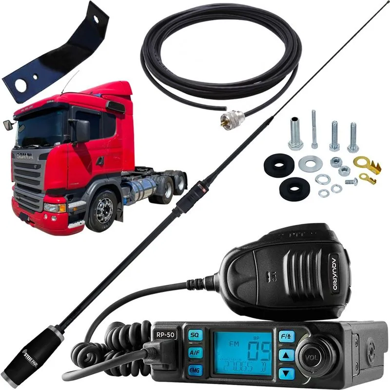 Rádio Px 80 Canais Antena Argentina Black Cabo 5,5m Suporte Carona Scania