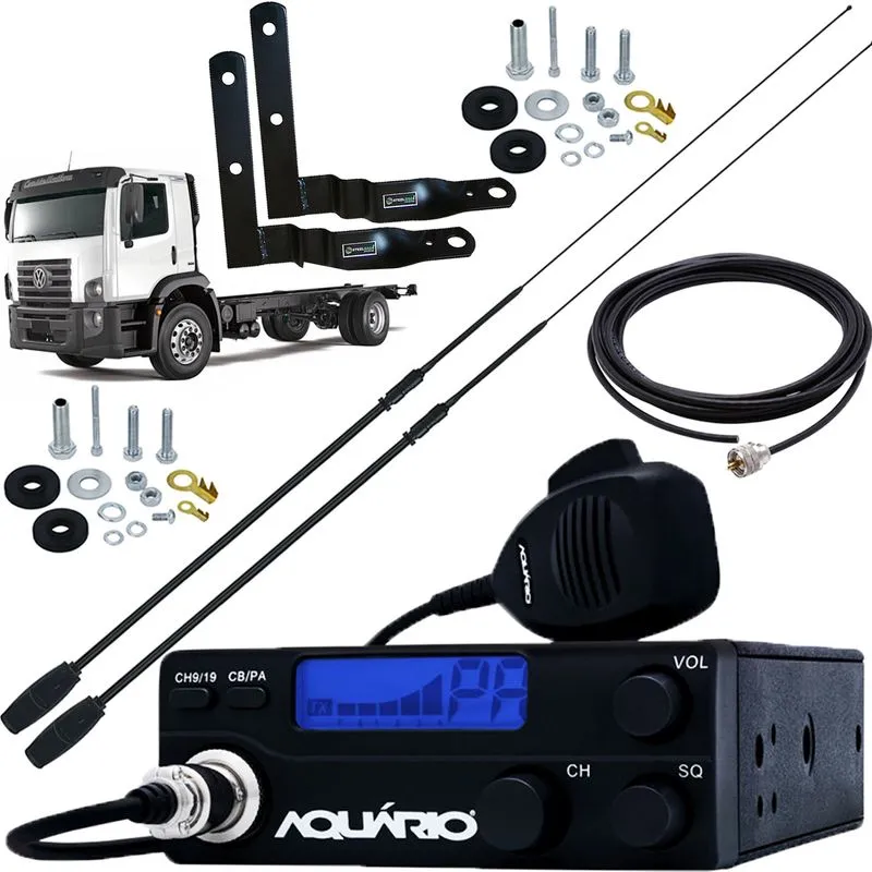 Radio Px 40 Canais + 2 Antena Argentina Black Cabo 5,5m Suportes Dianteiro Vw Constellation