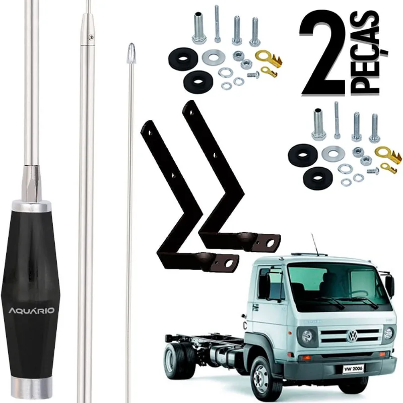 2 Antena Px Mini Maria Mole Inox 1,40m Alongador 60cm Vw Frontal Dianteiro Delivery Parafusos