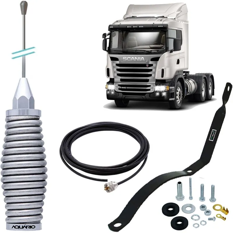 Antena Px Mola Inox 2,70m Suporte Traseiro Carona Scania Serie 5 Cabo 5,5m Parafusos