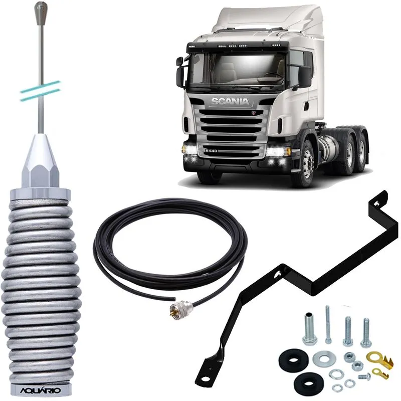 Antena Px Mola Inox 2,70m Suporte Traseiro Motorista Scania Serie 5 Cabo 5,5m Parafusos