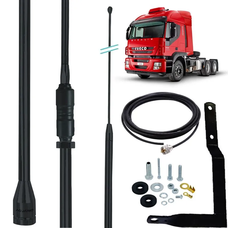 Antena Px Prolongador 60cm Black Suporte Motorista Argentina Stralis Cabo 5,5m