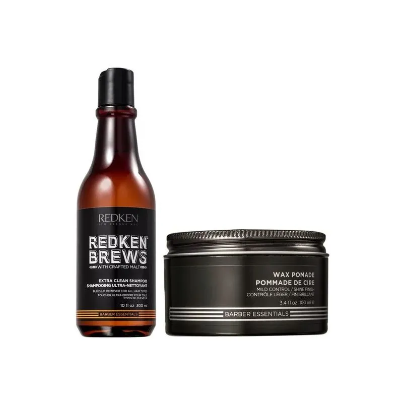 Kit Shampoo Extra Clean E Pomada Modeladora Wax Redken Brews
