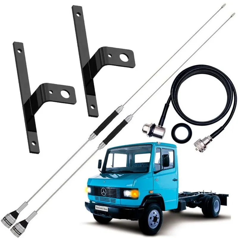 2 Antena Px Bobinada 67cm Cabo 5,5m Suporte Carona Motorista Mb Mercedinho Capo 709 710 Parafusos