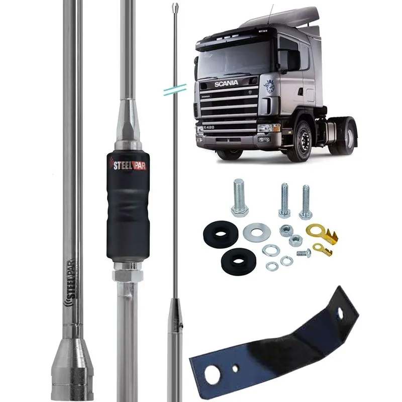 Antena Base Embutida Cromada Px Argentina Inox 1,63m Suporte Dianteiro Scania Parafusos