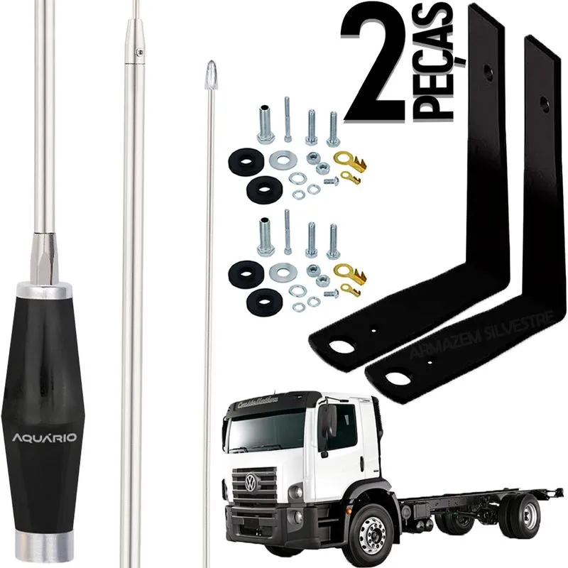 2 Antena Px 1,40m Alongador 60cm Suporte Volks Constellation Parafusos Anti-furto