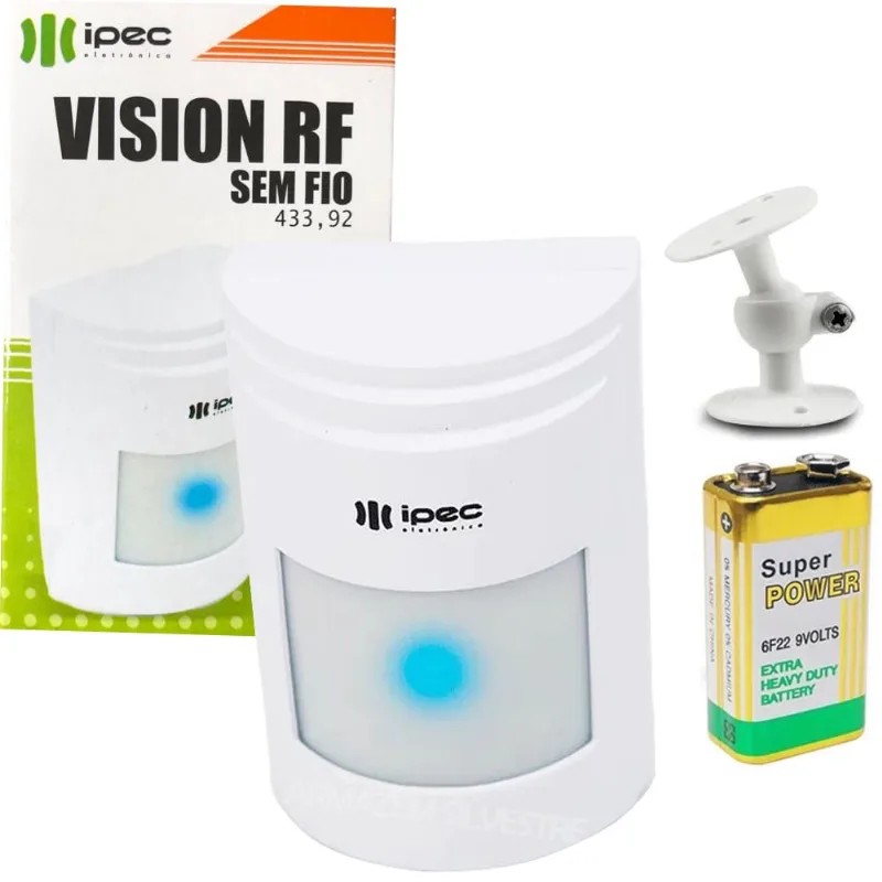 Sensor de Presença Alarme Infra sem Fio com Suporte Articulado Bateria 9v