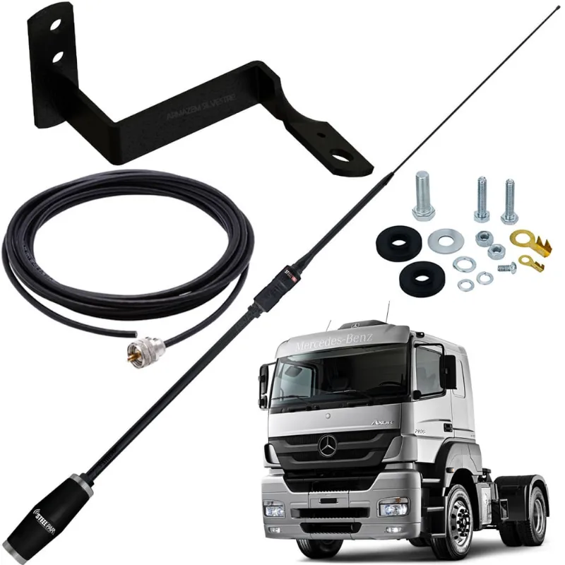 Antena Px Bobinada Black Argentina 1,63m Cabo 5,5m Suporte Dianteiro Carona Mb Axor