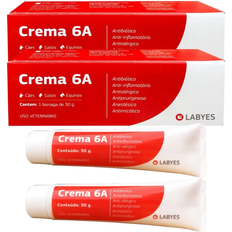 2 Crema 6a 30g Pomada Dermatite Lesoes Pele Caes Gatos Equinos