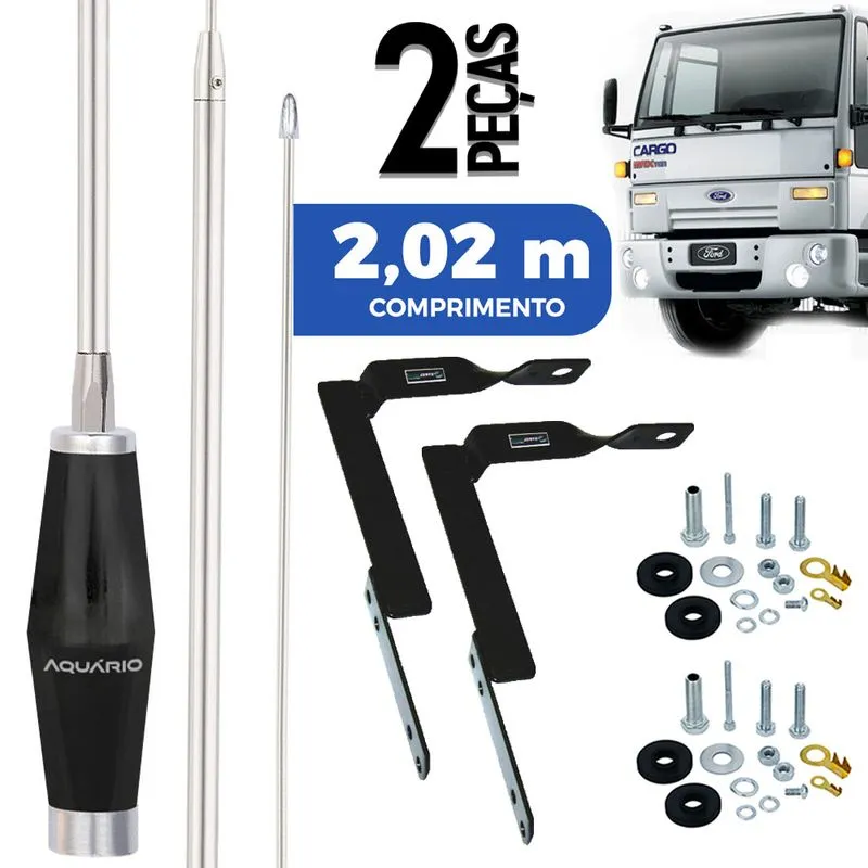 2 Antena Px Inox 1,40m Alongador 60cm Suporte Dianteiro Ford Cargo Parafusos Anti-furto