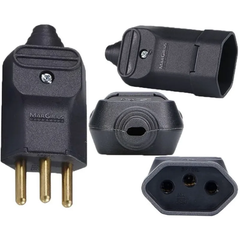 5 Plug Macho 3 Pinos 10a + 5 Tomada Fêmea 20a Prensa Cabos Preto Margirius