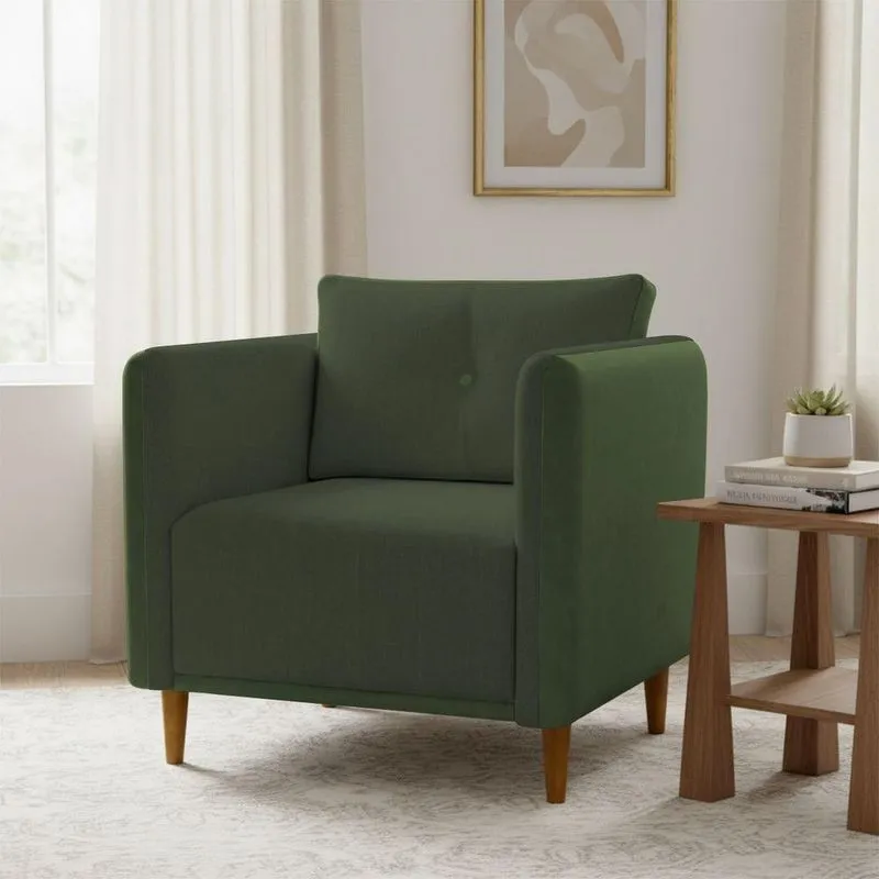 Poltrona Decorativa Aviv Para Sala Recepção Em Linho E Corino Bege Ammê Estofados