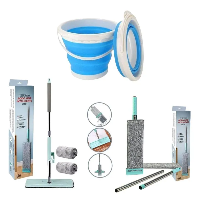 Kit mop inteligente + balde retratil - 123CLEAN