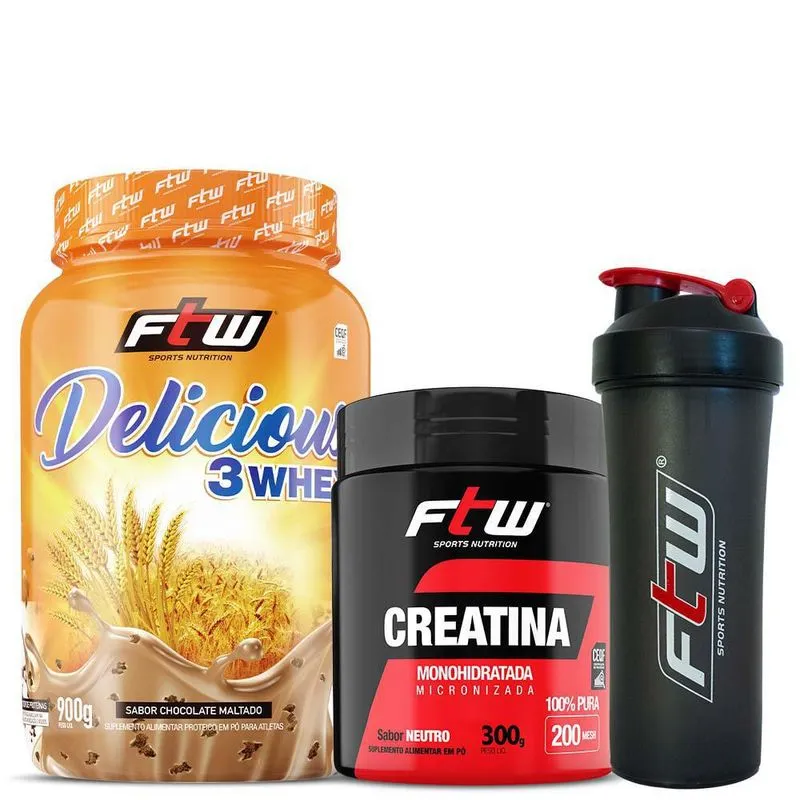 3whey Chocolate Maltado Creatina E Coqueteleira Ftw