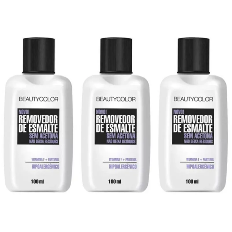 Beautycolor Vit F + Pantenol Removedor De Esmaltes 100ml (Kit C/03)