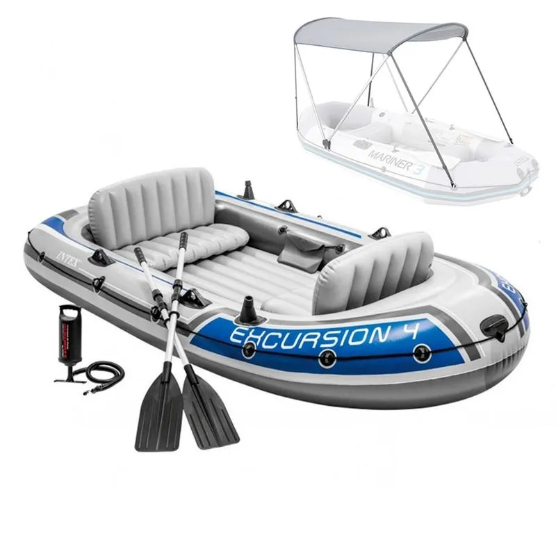 Barco Bote Inflavel Excursion 4 Pessoas Remos Bomba Capota Teto Removivel Intex