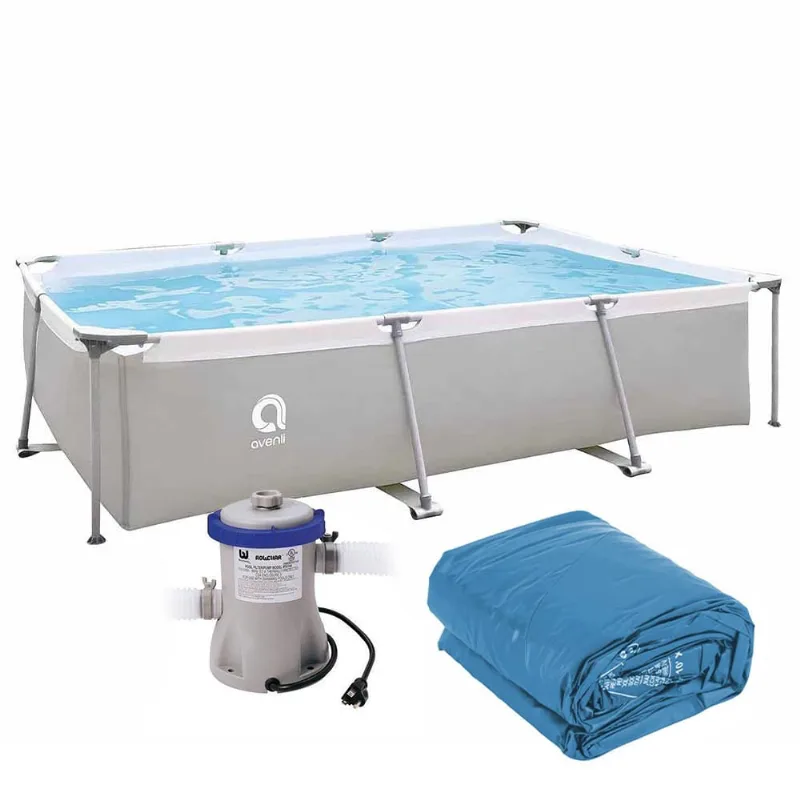 Piscina Estrutural Retangular 3701 Litros Forro e Bomba Filtrante Avenli Jilong