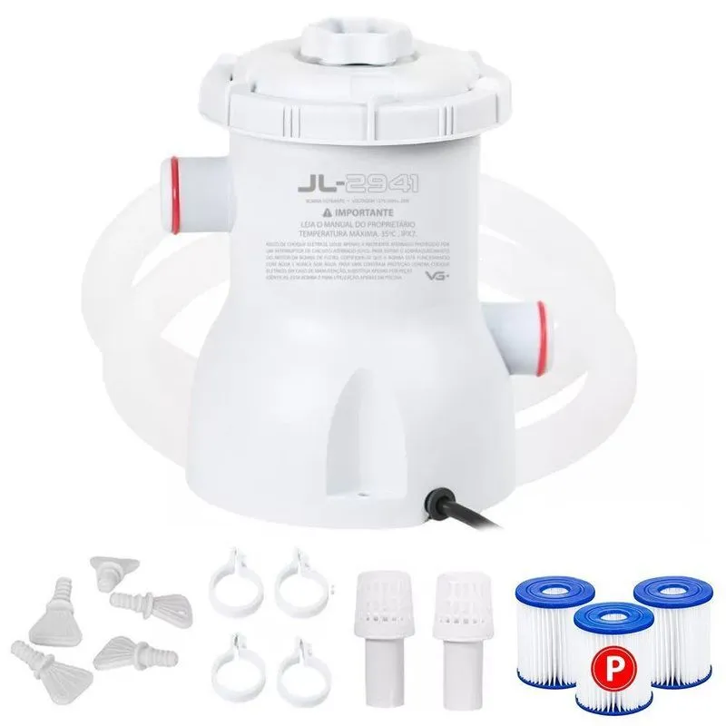 Bomba Filtro 1250l-h Para Piscina Inflável E Estrutural + 2 Cartuchos Refil Vg Plus 110v