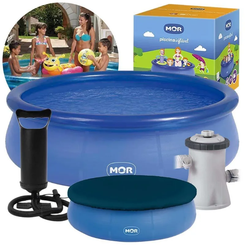 Piscina Inflável 3.400 Litros Circular 270cm Pvc Com Bomba Filtro Capa Azul Mor 220v