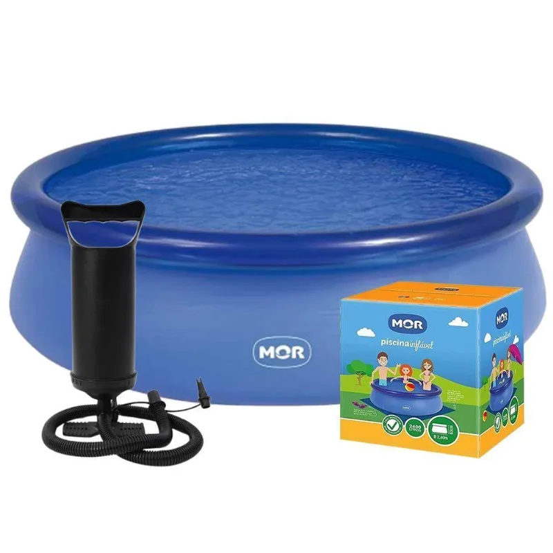 Piscina Inflável 2.400 Litros Circular 240cm Pvc Com Bomba Manual Azul Mor