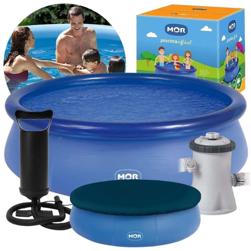 Piscina Inflável 2.400 Litros Circular 240cm Pvc Com Bomba Filtro Capa Azul Mor 220v