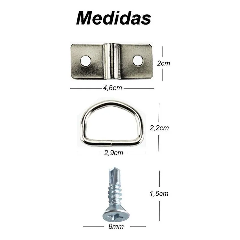 Kit Argolas Fixação Rede Porta Malas Universal Prata Único