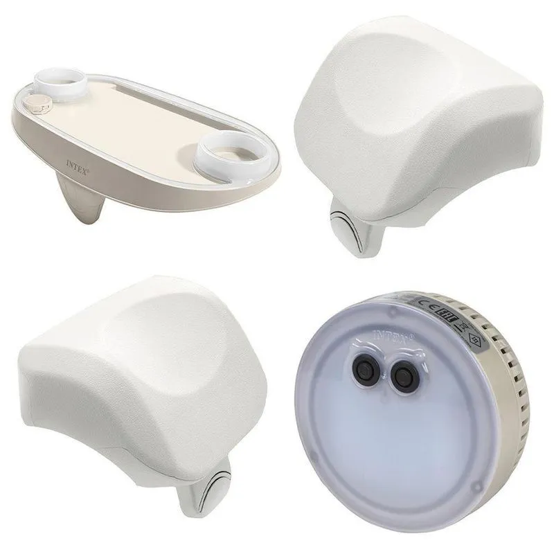 Kit Spa Inflável 2 Apoios De Cabeça Bandeja Porta Copos Led Intex