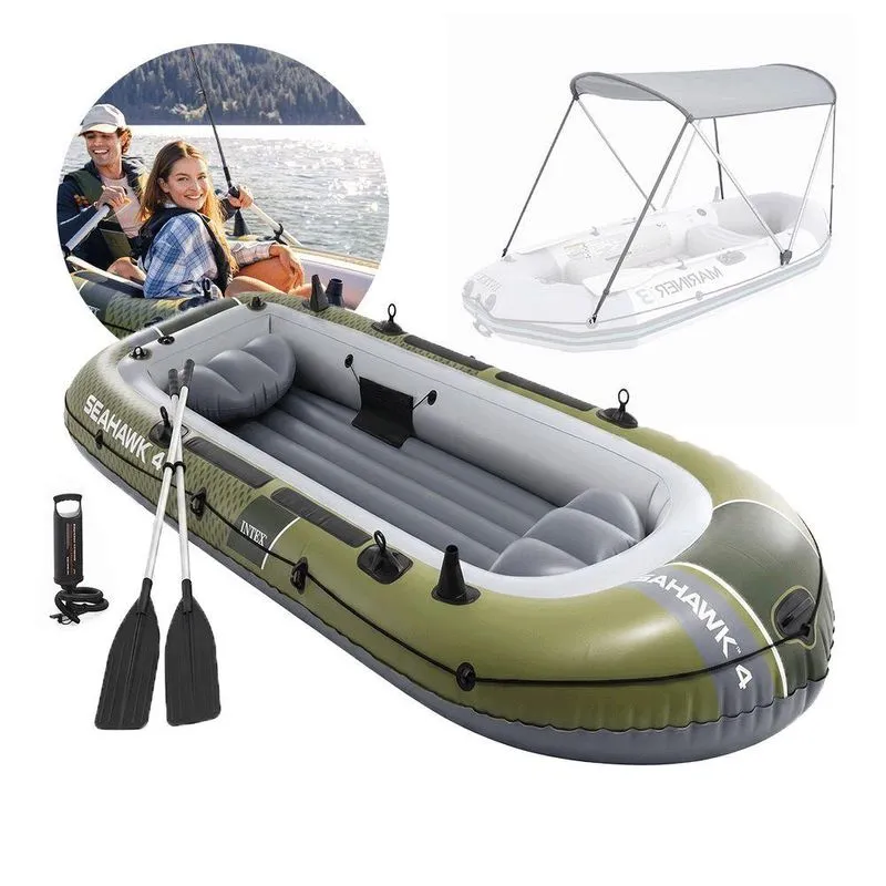 Barco Bote Inflável Seahawk 4 Para 4 Pessoas Com Capota Pvc Super Tough 400kg Intex