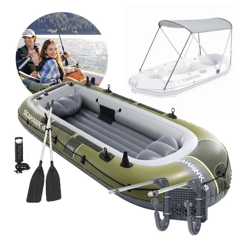 Barco Bote Inflável Seahawk 4 com Suporte para Motor e Capota Intex 400kg 4 Pessoas