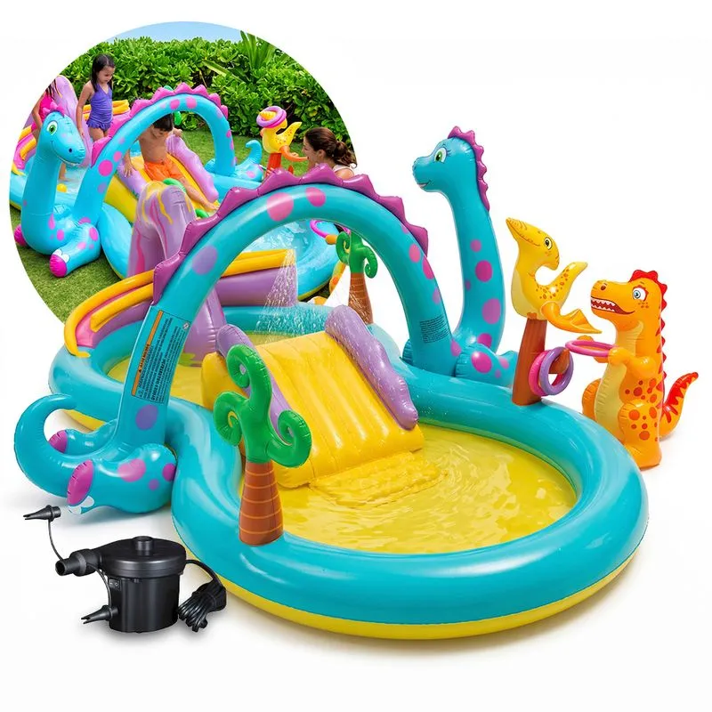 Piscina Inflável Playground Infantil Dinossauro 290l Bomba Elétrica Intex