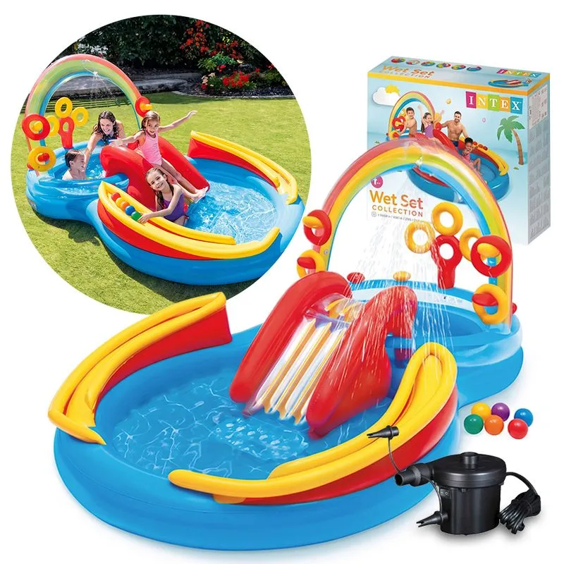 Piscina Infantil Inflável Playground Arco Iris 227l Bomba Elétrica Intex