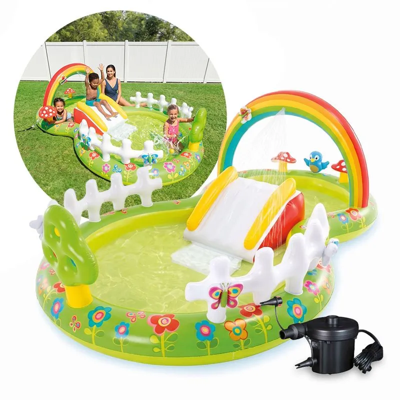 Piscina Inflável Playground Infantil Meu Jardim 450l Bomba Elétrica Intex