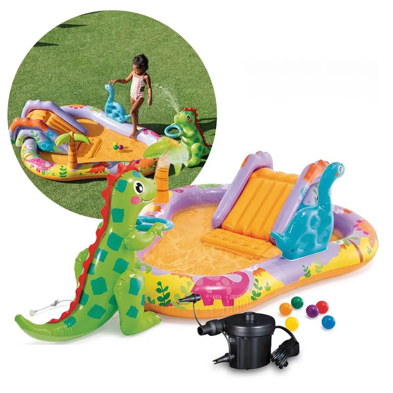 Piscina Playground Inflável Dino Park 159l Infantil Bomba Elétrica Intex