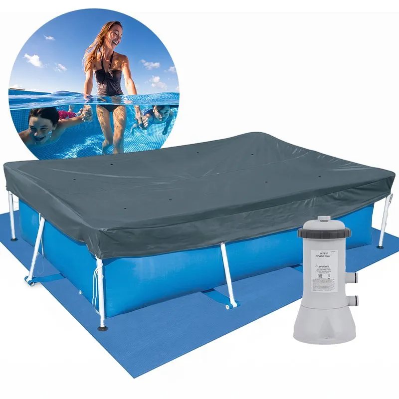 Piscina Estrutural Retangular 2.282L Capa Forro Filtro Intex