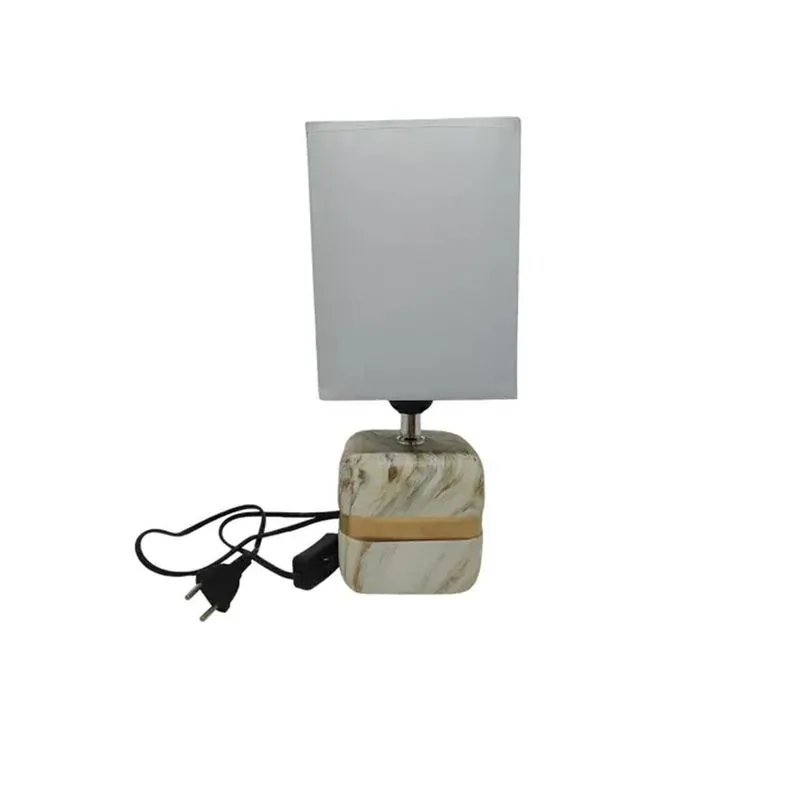 Abajur Branco Com Base De Cerâmica Marmorizado 30x12,5cm