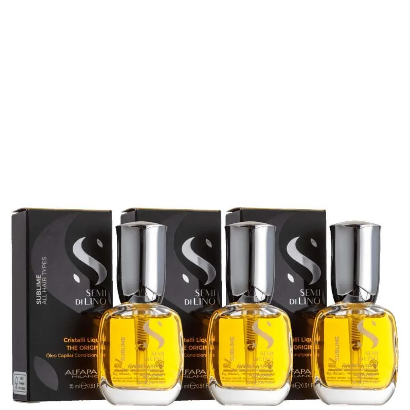 Kit 3 Óleos Alfaparf Semi Di Lino Cristalli Liquid 15ml