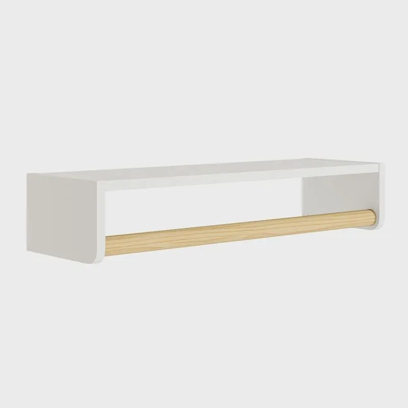 Prateleira com Cabideiro Theo Branco Fosco e Madeira Natural - 70cmx20cmx13cm