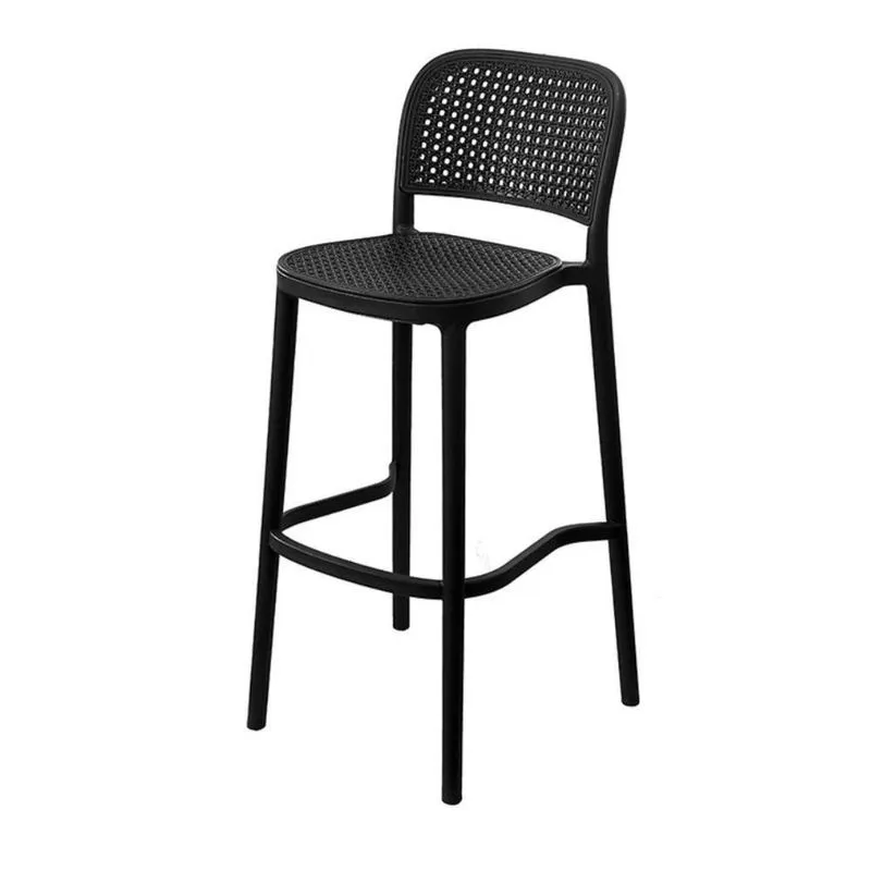 Banqueta Alta Amis Or Design 103 Cm Altura Polipropileno Preto Assento Encosto Simulando Palha Preto