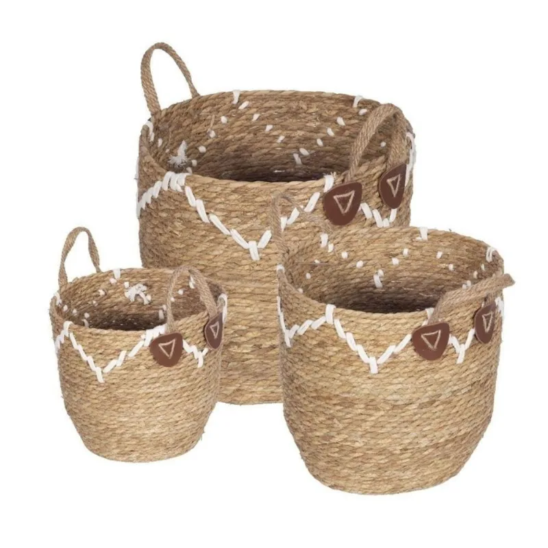 Conjunto Tarija Organizador em Fibra Natural e PU com Alças Laterais para Sala Quarto Bege OR Design