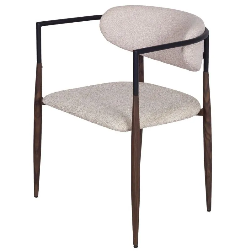 Cadeira Fuji Or Design Assento e Encosto Linho Bouclé Estrutura Metal Simulando Madeira