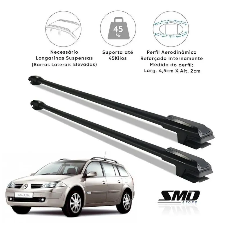 Rack Travessa Teto Megane Grand Tour Wagon 2006 A 2012 Preto Preto Especifico