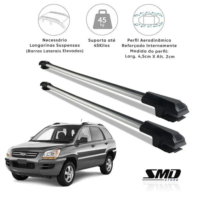 Rack Travessa Teto Prata Aluminio Kia Sportage 2004 A 2009 Prata Especifico