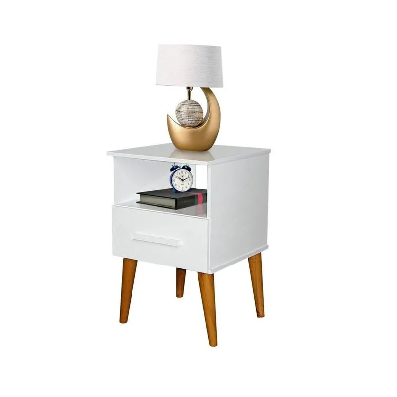 Mesa de Cabeceira Retro Romar Pérola 1 Gaveta Branco